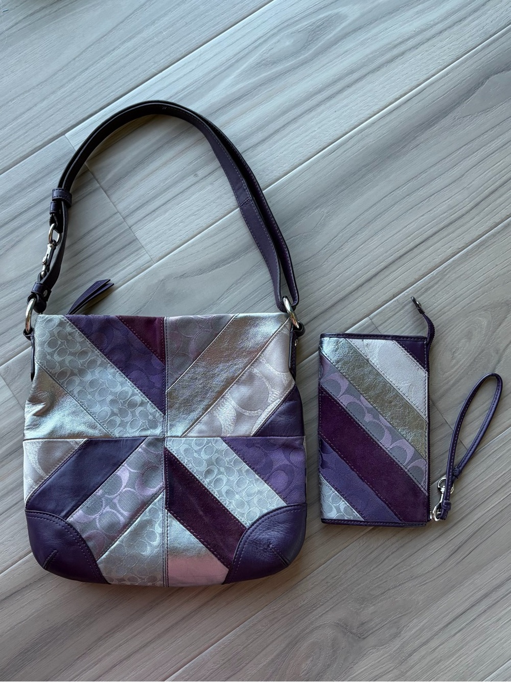 Coach Y2K Chevron Suede Patchwork bag F17706 and Matching Wallet